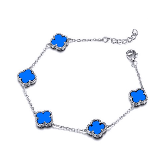 ABB247 | 925 Silver Rhodium 5 Clover Bracelet  Blue Agate Colour