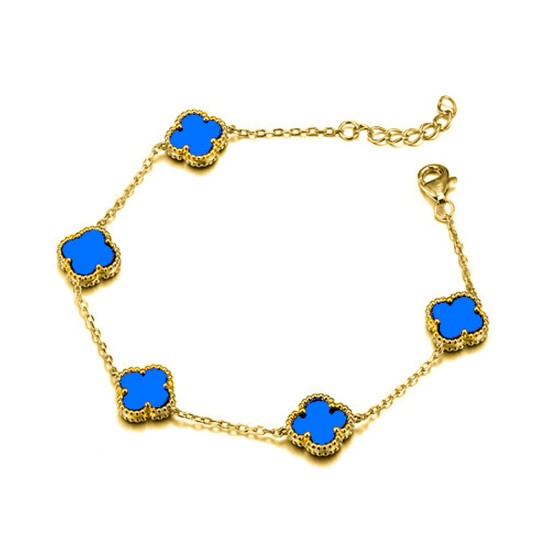 ABB247-GP | 925 Silver 14ct gold Plated 5 Clover Bracelet  Blue Agate Colour