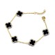 ABB249-GP | 925 Silver 14ct gold Plated 8mm CZ Set 5 Clover Bracelet  Black Onyx Colour