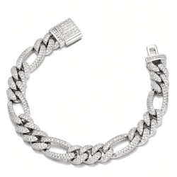 925 Silver CZ Set Figaro Bracelet