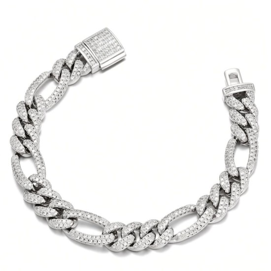 925 Silver CZ Set Figaro Bracelet