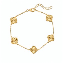 925 Sterling Silver Gold Plated CZ Clover Bracelet