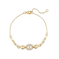 ABB260-GP | 925 Sterling Silver Gold Plated CZ Link Bracelet