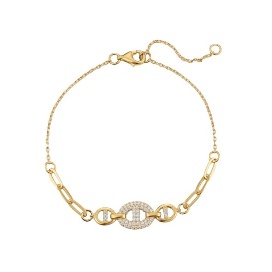 ABB260-GP | 925 Sterling Silver Gold Plated CZ Link Bracelet