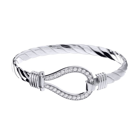 ABG068 | 925 Silver Gents CZ Set Twisted Wire Stirrup Bangle