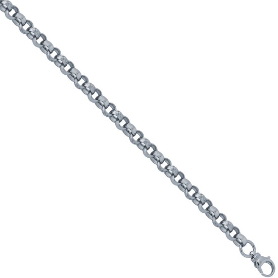 ACN002J-8.5 | 925 Sterling Silver Patterned & Plain Belcher Bracelet ACN002J-8.5 | 925 Sterling Silver Patterned & Plain Belcher Bracelet