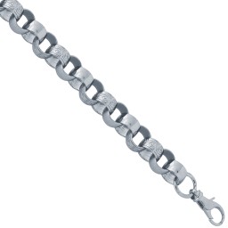 ACN002L-24 | 925 Sterling Silver Cast Patterned & Plain Belcher Bracelet