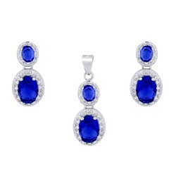 AEP001B | 925 Silver Rhodium Princess Kate Sapphire Centre CZ Earring and Pendant Set