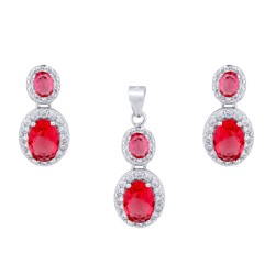 AEP001R | 925 Silver Rhodium Princess Kate Ruby Centre CZ Earring and Pendant Set