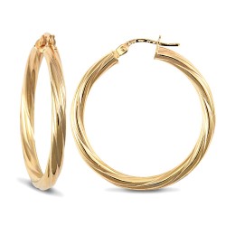 AER001D-GP | JN Jewellery 925 Sterling Silver Gold Plated 3mm round-tube twisted creole Hoop Earrings