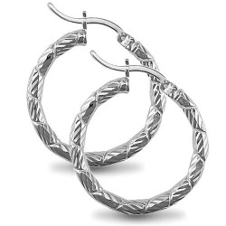 AER010A | 925 Silver Diamond Cut Twist Hoop Earrings