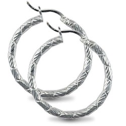 AER010B | 925 Silver Diamond Cut Twist Hoop Earrings