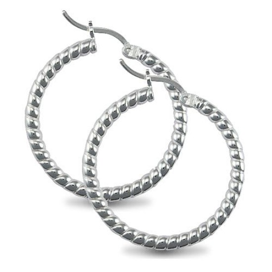 AER012B | 925 Silver Ribbed Hoop Earrings