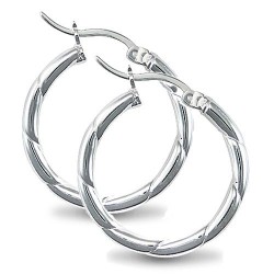 AER013A | 925 Silver Ribbed Hoop Earrings