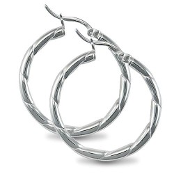 AER013B | 925 Silver Ribbed Hoop Earrings