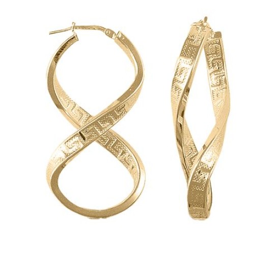 AER030-GP | 925 Silver 14K Gold Plated Greek Key Figure of Eight Hoop Earrings