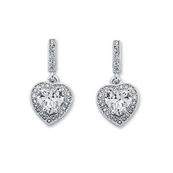 AER133 | 925 Silver CZ Set Heart Shape Cluster Stud Drop Earrings