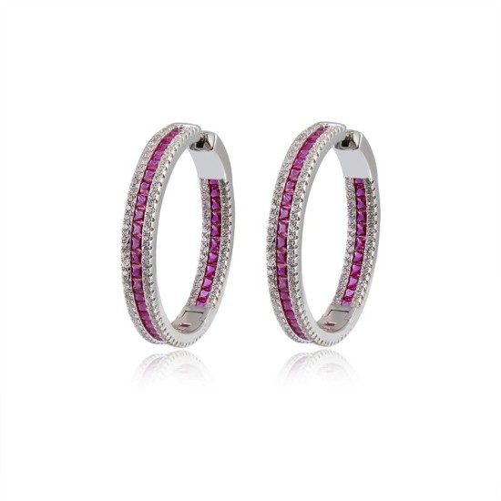 AER150 | 925 Silver Red & White CZ Set Hoops 18mm