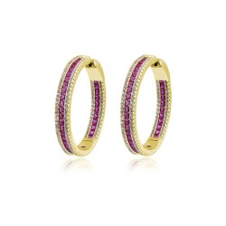 AER150-GP | 925 Silver Gold Plated Red & White CZ Set Hoops 18mm