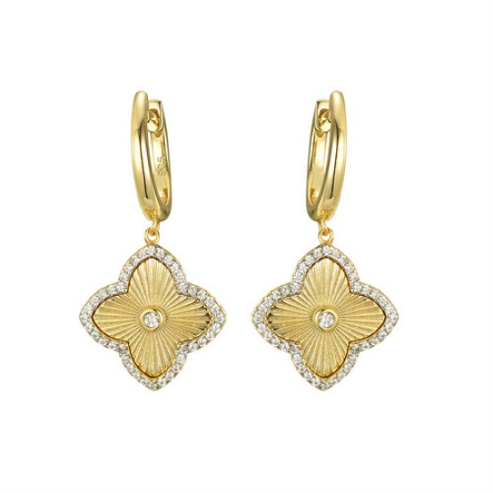 AER167 | 925 Silver 14ct Gold Plated CZ Set Clover Drops