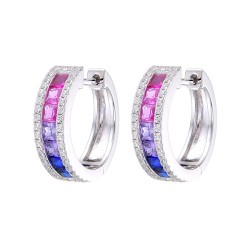 AER168 | 925 Silver Rhodium Plated Multi Col CZ Set Huggie Earrings