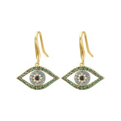 AER175 | 925 Silver 14ct Gold Plated CZ SetEvil Eye Earrings