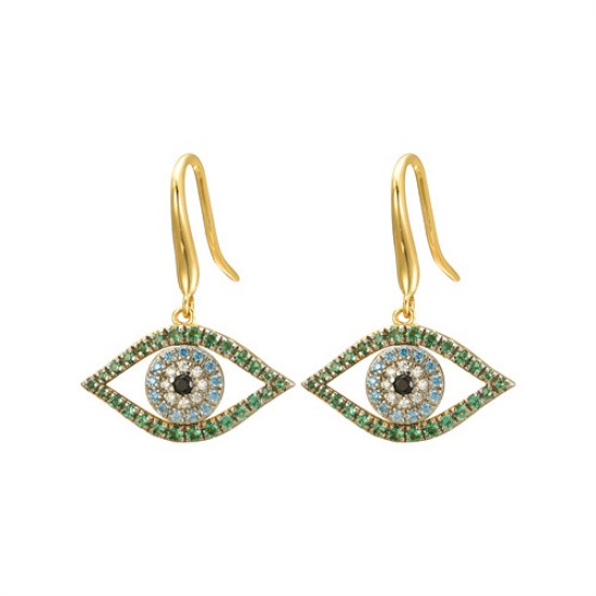 AER175 | 925 Silver 14ct Gold Plated CZ SetEvil Eye Earrings