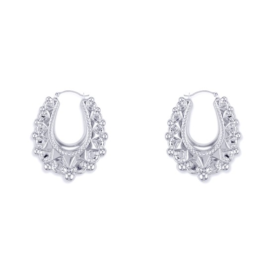 AER178A | 925 Sterling Silver Oval Spiked Creole Earrings AER178A | 925 Sterling Silver Oval Spiked Creole Earrings