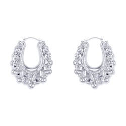 AER178B | 925 Sterling Silver Oval Spiked Creole Earrings