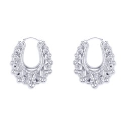 AER178B | 925 Sterling Silver Oval Spiked Creole Earrings