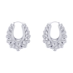 AER178B | 925 Sterling Silver Oval Spiked Creole Earrings