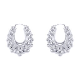 AER178B | 925 Sterling Silver Oval Spiked Creole Earrings