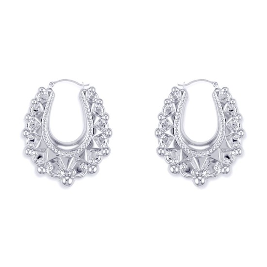 AER178B | 925 Sterling Silver Oval Spiked Creole Earrings