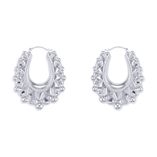 AER178B | 925 Sterling Silver Oval Spiked Creole Earrings AER178B | 925 Sterling Silver Oval Spiked Creole Earrings