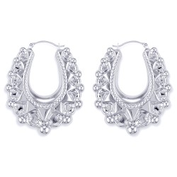 AER178C | 925 Sterling Silver Oval Spiked Creole Earrings