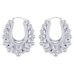 AER178C | 925 Sterling Silver Oval Spiked Creole Earrings