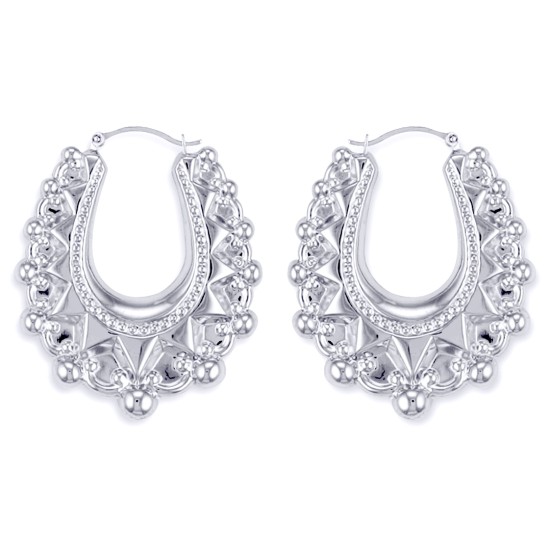 AER178C | 925 Sterling Silver Oval Spiked Creole Earrings AER178C | 925 Sterling Silver Oval Spiked Creole Earrings