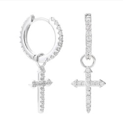 AER182 | 925 Silver CZ Set Cross Drop Earrings