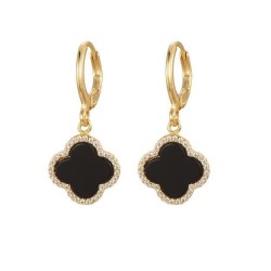 AER185-GP | 925 Sterling Silver Gold Plated Black Clover Hoops