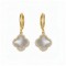 AER186-GP | 925 Sterling Silver Gold Plated CZ Mother of Pearl Clover Hoops