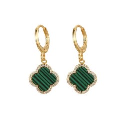 AER187-GP | 925 Sterling Silver Gold Plated Green Clover Hoops