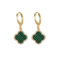 925 Sterling Silver Gold Plated Green Clover Hoops