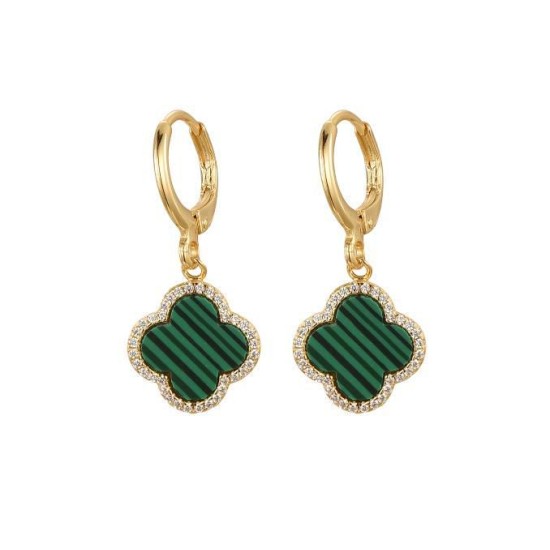 AER187-GP | 925 Sterling Silver Gold Plated Green Clover Hoops