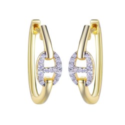 925 Sterling Silver Gold Plated CZ Link Hoops