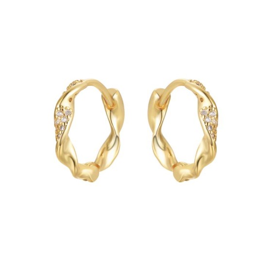 AER196B-GP | 925 Sterling Silver Gold Plated CZ Twist Hoops