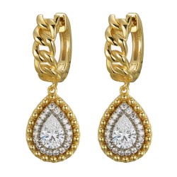 AER198-GP | 925 Sterling Silver Gold Plated CZ Teardrop Hoops