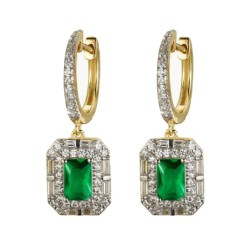 AER199G-GP | 925 Sterling Silver Gold Plated Green CZ Drop Hoops