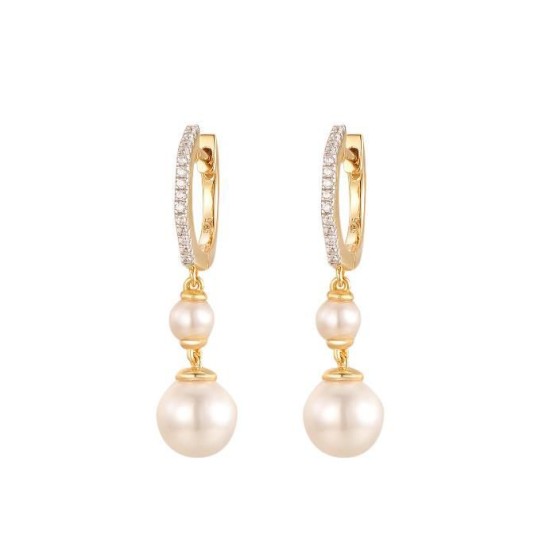 AER200-GP | 925 Sterling Silver Gold Plated Double Pearl Hoops