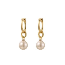 925 Sterling Silver Gold Plated Pearl Drop Hoops