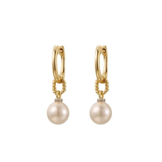 AER201-GP | 925 Sterling Silver Gold Plated Pearl Drop Hoops